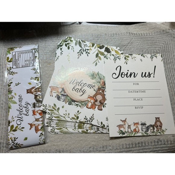 20 Baby Shower Invitations and Insert Cards - Woodland Animals New - Picture 1 of 5